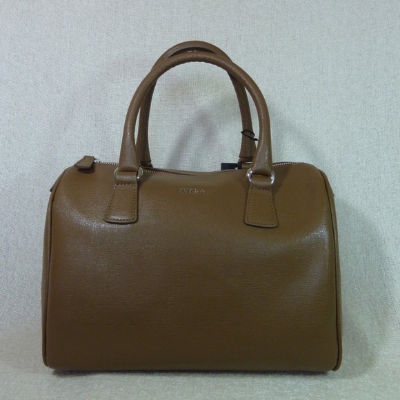 FURLA Taupe Brown Saffiano D-light Satchel Bag - Made in Italy